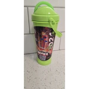 Six‎ Flags 2024 Souvenir Cup Lime Green Theme Park Sipper with Handle